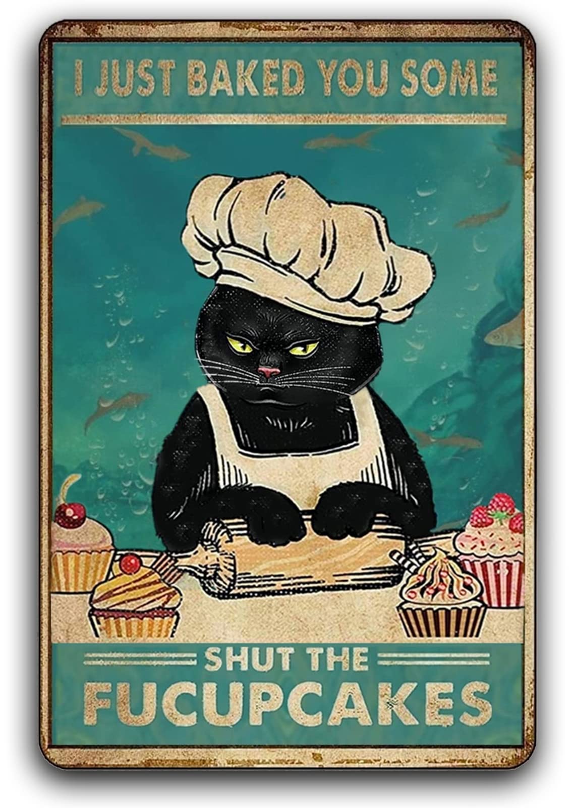 Kitchen Baking Wall Art - Fmcmly Funny Cat Metal Tin Signs