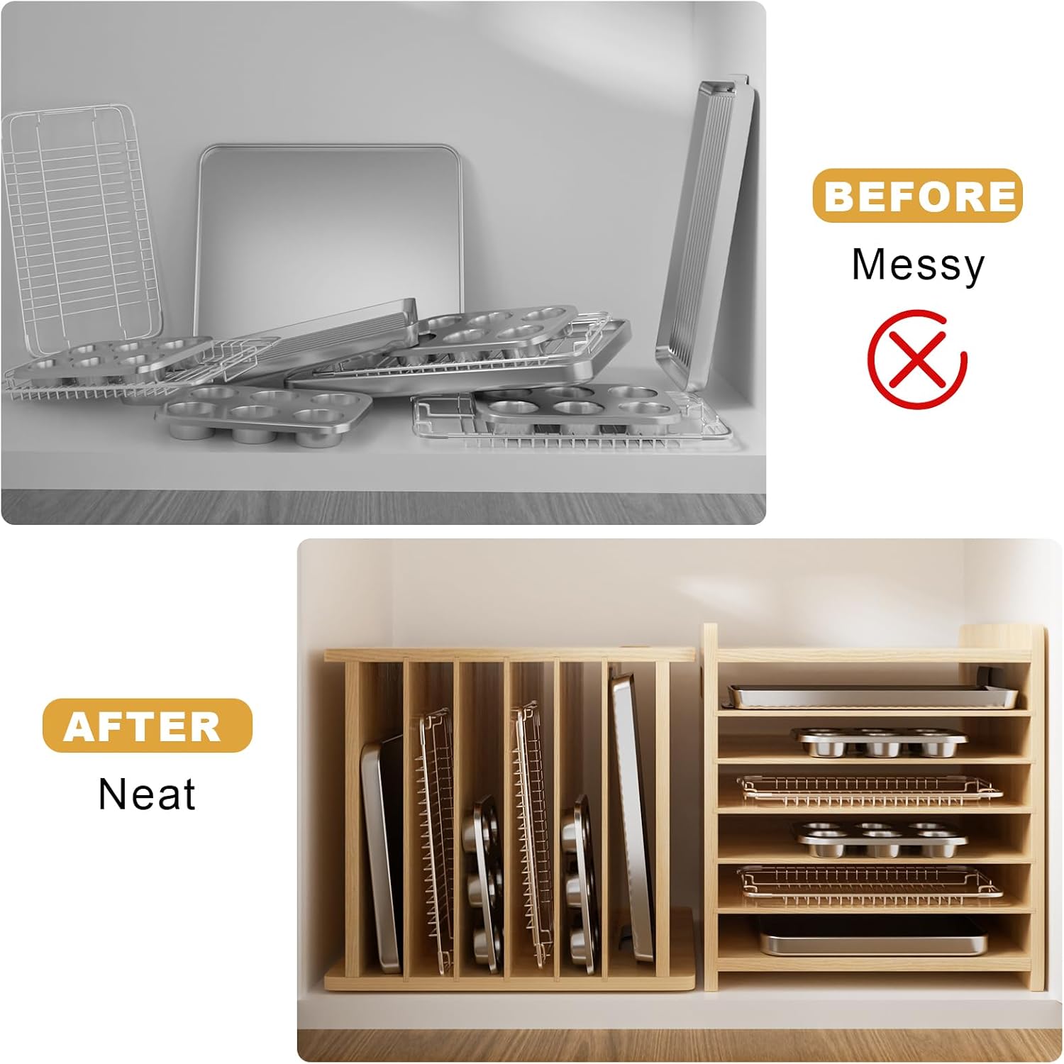 Wooden Bakeware Tray Divider O - đánh giá và giá Kitchen Baking Sheet Organizer